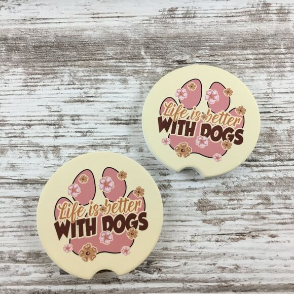 Life is Better with Dogs Car Coasters Set of 2 - Picture 5 of 6